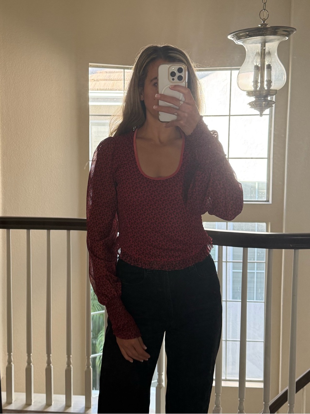 NWT Free People Salsa Red Patter Blouse Sz Small